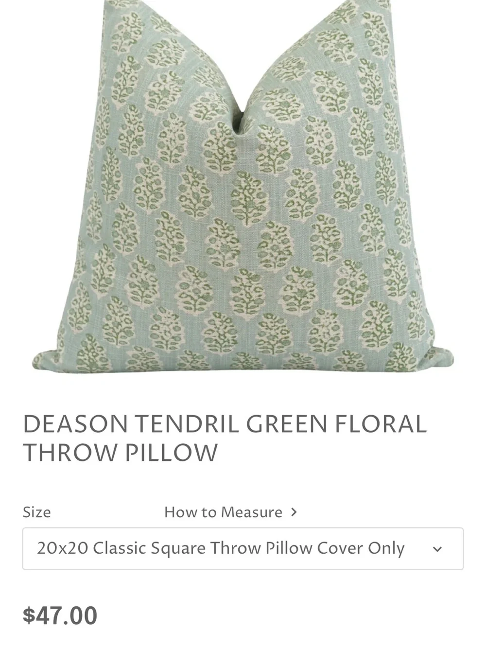 Green Floral Tendril Throw Pillow